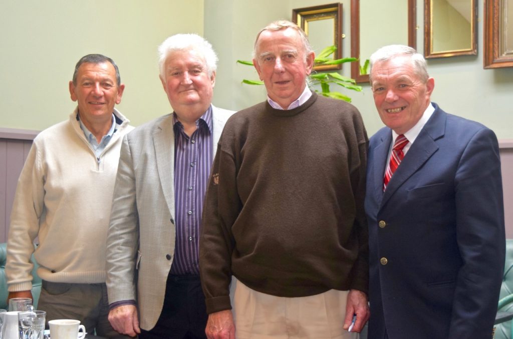 Old ESB friends meeting up for a chat .... left to right: Justin Connolly, Kilpedder, Jimmy Batten, Tallaght, Pat O'Neill, Bray and Michael Hughes, Bray Co. Wicklow
